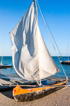 Fishing dugouts to Anakao, southern Madagascarの写真素材