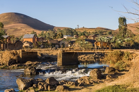 Typical village of Malagasy highlands near Ampefy, Madagascarの写真素材