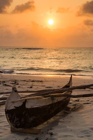 Fishing dugout before the sunset in the great south of Madagascarの写真素材