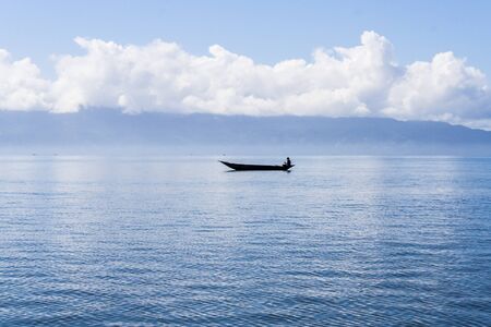 Fishing dugout canoe near Maroantsetra, eastern Madagascarの写真素材