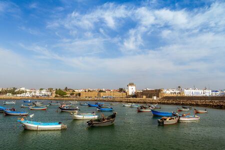 The port and the ancient medina of Asilah, North of Moroccoの写真素材