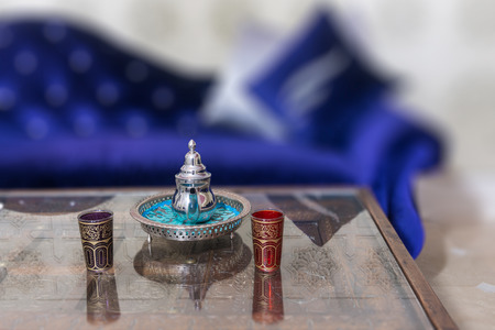 Tea service in a Moroccan style loungeの写真素材