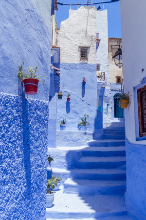 Stairway in the blue medina of Chefchaouen, Moroccoのeditorial素材