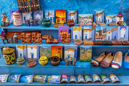 Souvenirs in a souk of Chefchaouen, North of Moroccoのeditorial素材