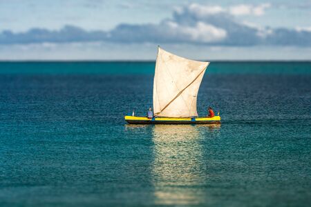Vezo outrigger canoe in the lagoon of Ambatomilo, Madagascar on july 23, 2016のeditorial素材