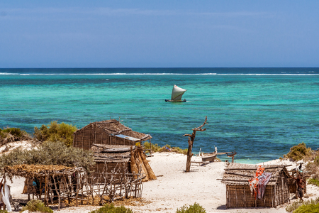 Vezo fishing village in south of Madagascar on october 23, 2016. Vezo is a nomad ethnic group in Madagascar.のeditorial素材
