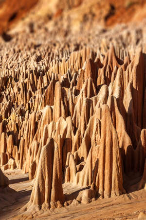 The  Red tsingy of Antsiranana (Diego Suarez), Madagascar. Natural karsts made of sandstone, marl and limestoneの写真素材