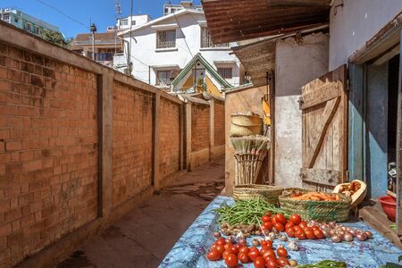 Grocery shop in the lanes of the upper town of Antananarivo, Madagascarのeditorial素材