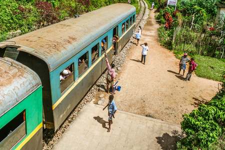 Fianarantsoa, Madagascar, March 7, 2013: Activity around the FCE train (Fianarantsoa - East Coast)...