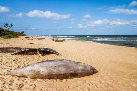 Malagasy dugouts in a fishing village in eastern Madagascarの写真素材