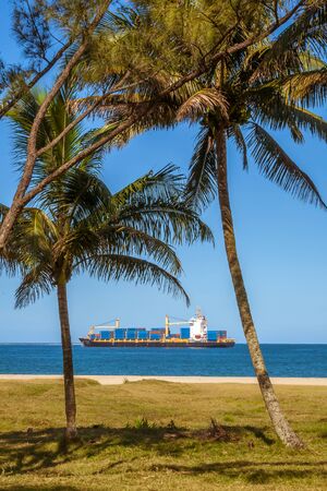 Cargo ship on the beach of Toamasina (Tamatave), East of Madagascarの写真素材