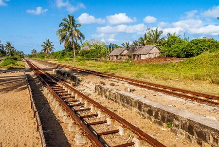 Train tracks along the Pangalanes Canal, Eastern Madagascarの写真素材