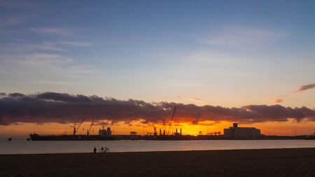 Sunrise on the port of Toamasina (Tamatave), Madagascarの写真素材