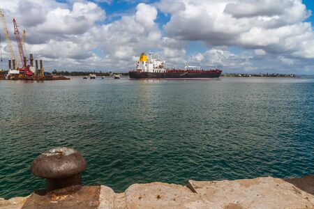 Cargo ship view from the port of Toamasina (Tamatave), Madagascarの写真素材