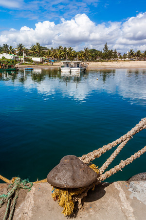 Bollard and ropes for mooring in the port of Toamasina (Tamatave), East of Madagascarの写真素材