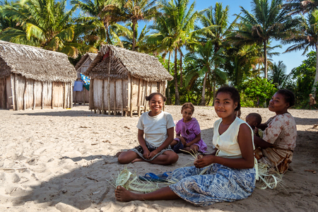 Ambohitsara, Madagascar, Nov. 11, 2016: Malagasy women of Betsimisaraka ethnicity  in their tribal village along the Pangalanes canal, east of Madagascarのeditorial素材