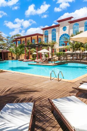 Swimming pool of the luxury tropical hotelの写真素材