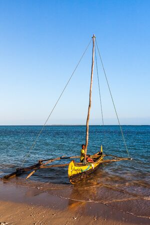 Anakao, Madagascar, August 2, 2017: Malagasy fisherman of Vezo ethnic group going fishing in Anakao, southern Madagascarのeditorial素材