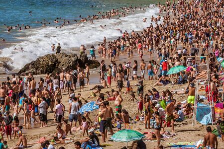Crowded beach on the seafront of Vina del Mar, Chile on January 16, 2017のeditorial素材