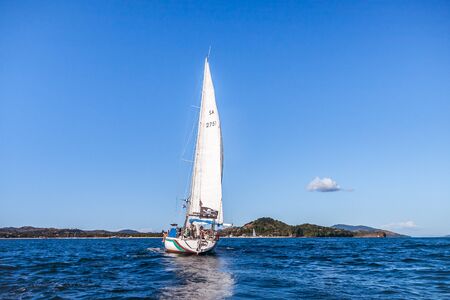 Nosy Be, Madagascar, June 26, 2017: An amateur yachtsman team sailing offshore Nosy Be, Madagascarのeditorial素材