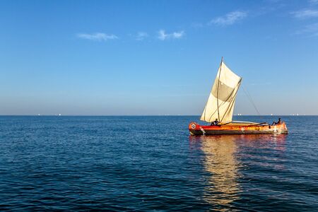 Anakao, Madagascar, october 21, 2016: A traditional outrigger canoe sailing off Anakao in southern Madagascarのeditorial素材