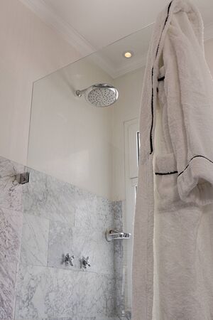Glazed shower with a dressing gownの写真素材