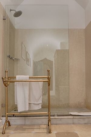 Glazed shower with towel holderの写真素材
