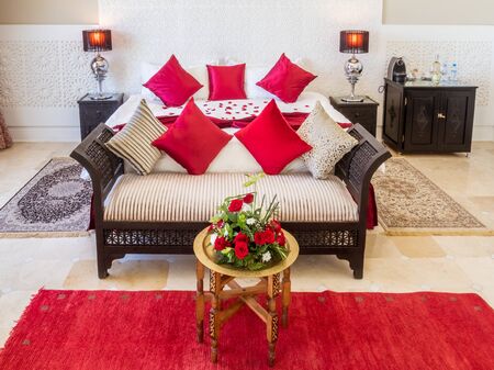 Luxury suite bedroom and couch in moroccan styleの写真素材