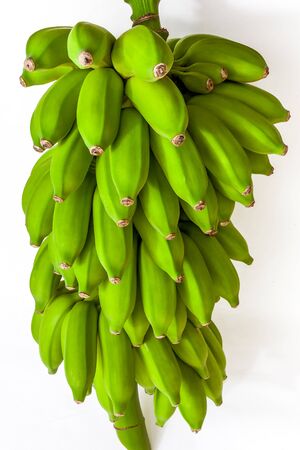 Bunch of green bananas isolated on white backgroundの写真素材