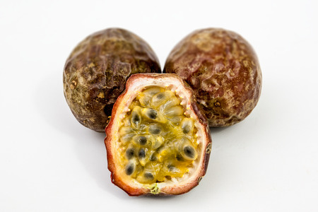 Passion fruit isolated on white backroundの写真素材