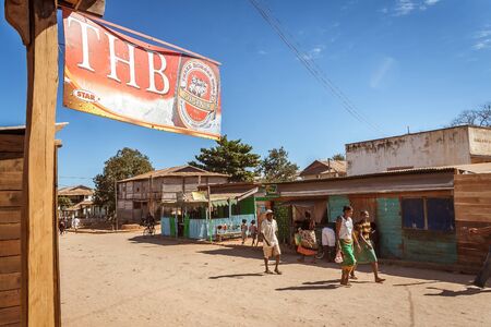 Malagasy people walking in the street on july 3, 2017 in the typical village of Belo sur Tsiribihina, western Madagascarのeditorial素材