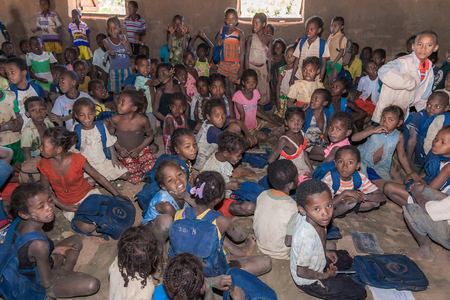 Schoolchilds in a bush school from tribal villages along the river Tsiribihina, Western Madagascar on June 2017, 29のeditorial素材