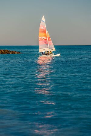 Ankasy, Madagascar, June 09, 2017: catamaran and its crew sailing in the lagoon of Ambatomilo in south-west of Madagascarのeditorial素材