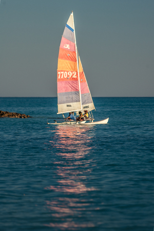Ankasy, Madagascar, June 09, 2017: hobie cat catamaran and its crew sailing in the lagoon of Ambatomilo in south-west of Madagascarのeditorial素材