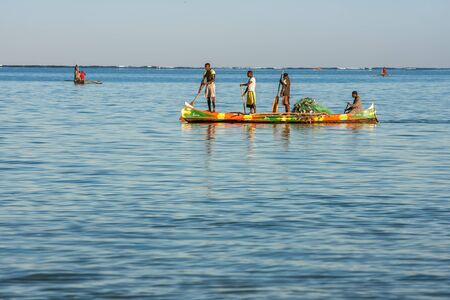Tsifota, Madagascar, June 08, 2017: Fishing scene of Malagasy fishermen of the Vezo ethnic group in the Ambatomilo lagoon in southwestern Madagascarのeditorial素材