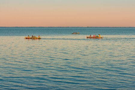 Tsifota, Madagascar, June 08, 2017: Fishermen fishing at dawn in the Ambatomilo lagoon in southwestern Madagascarのeditorial素材