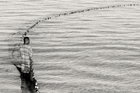 Tsifota, Madagascar, June 08, 2017: Fishing scene of Malagasy fisherman of the Vezo ethnic group in the Ambatomilo lagoon, southwestern Madagascarのeditorial素材