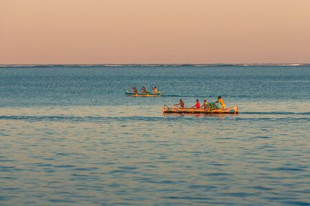 Tsifota, Madagascar, June 08, 2017: Fishermen fishing at dawn in the Ambatomilo lagoon in southwestern Madagascarのeditorial素材