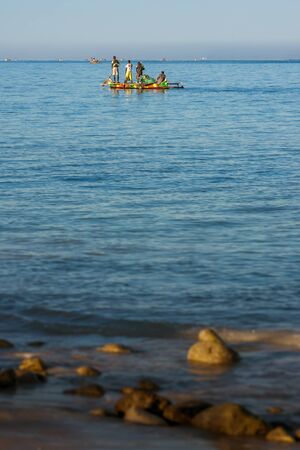 Tsifota, Madagascar, June 08, 2017: Fishing scene of Malagasy fishermen of the Vezo ethnic group in the Ambatomilo lagoon in southwestern Madagascarのeditorial素材