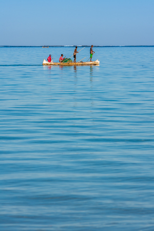 Tsifota, Madagascar, June 08, 2017: Fishing scene of Malagasy fishermen of the Vezo ethnic group in the Ambatomilo lagoon in southwestern Madagascarのeditorial素材