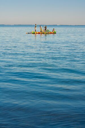 Tsifota, Madagascar, June 08, 2017: Fishing scene of Malagasy fishermen of the Vezo ethnic group in the Ambatomilo lagoon in southwestern Madagascarのeditorial素材