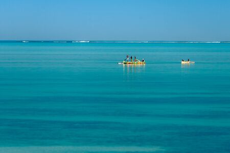 Tsifota, Madagascar, June 09, 2017: Fishing scene of Malagasy fishermen of the Vezo ethnic group in the Ambatomilo lagoon in southwestern Madagascarのeditorial素材