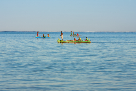 Tsifota, Madagascar, June 08, 2017: Fishing scene of Malagasy fishermen of the Vezo ethnic group in the Ambatomilo lagoon in southwestern Madagascarのeditorial素材