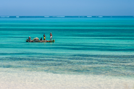 Tsifota, Madagascar, June 09, 2017: Fishing scene of Malagasy fishermen of the Vezo ethnic group in the Ambatomilo lagoon in southwestern Madagascarのeditorial素材