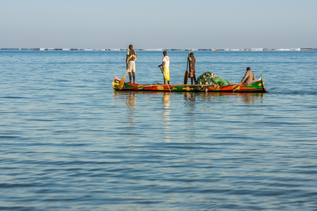 Tsifota, Madagascar, June 08, 2017: Fishing scene of Malagasy fishermen of the Vezo ethnic group in the Ambatomilo lagoon in southwestern Madagascarのeditorial素材