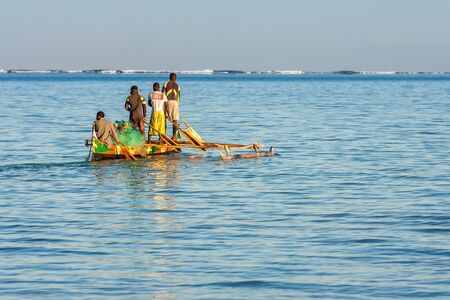 Tsifota, Madagascar, June 08, 2017: Fishing scene of Malagasy fishermen of the Vezo ethnic group in the Ambatomilo lagoon in southwestern Madagascarのeditorial素材