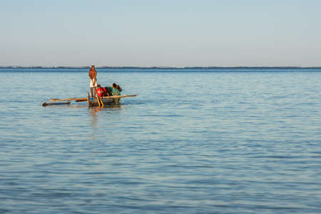 Tsifota, Madagascar, June 08, 2017: Fishing scene of Malagasy fishermen of the Vezo ethnic group in the Ambatomilo lagoon in southwestern Madagascarのeditorial素材