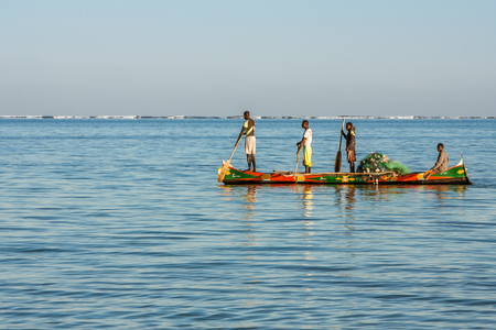 Tsifota, Madagascar, June 08, 2017: Fishing scene of Malagasy fishermen of the Vezo ethnic group in the Ambatomilo lagoon in southwestern Madagascarのeditorial素材