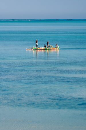 Tsifota, Madagascar, June 09, 2017: Fishing scene of Malagasy fishermen of the Vezo ethnic group in the Ambatomilo lagoon in southwestern Madagascarのeditorial素材
