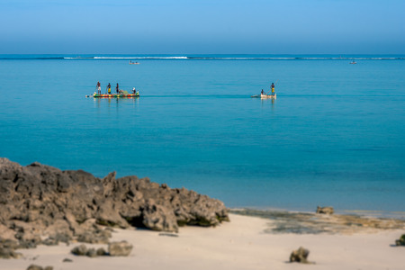 Tsifota, Madagascar, June 09, 2017: Fishing scene of Malagasy fishermen of the Vezo ethnic group in the Ambatomilo lagoon in southwestern Madagascarのeditorial素材